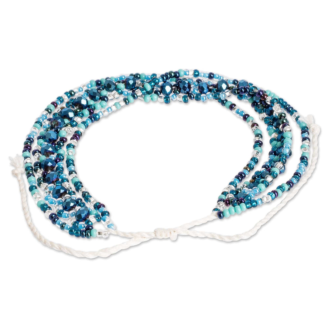 Adjustable Blue Crystal and Glass Beaded Wristband Bracelet - Hope in Blue