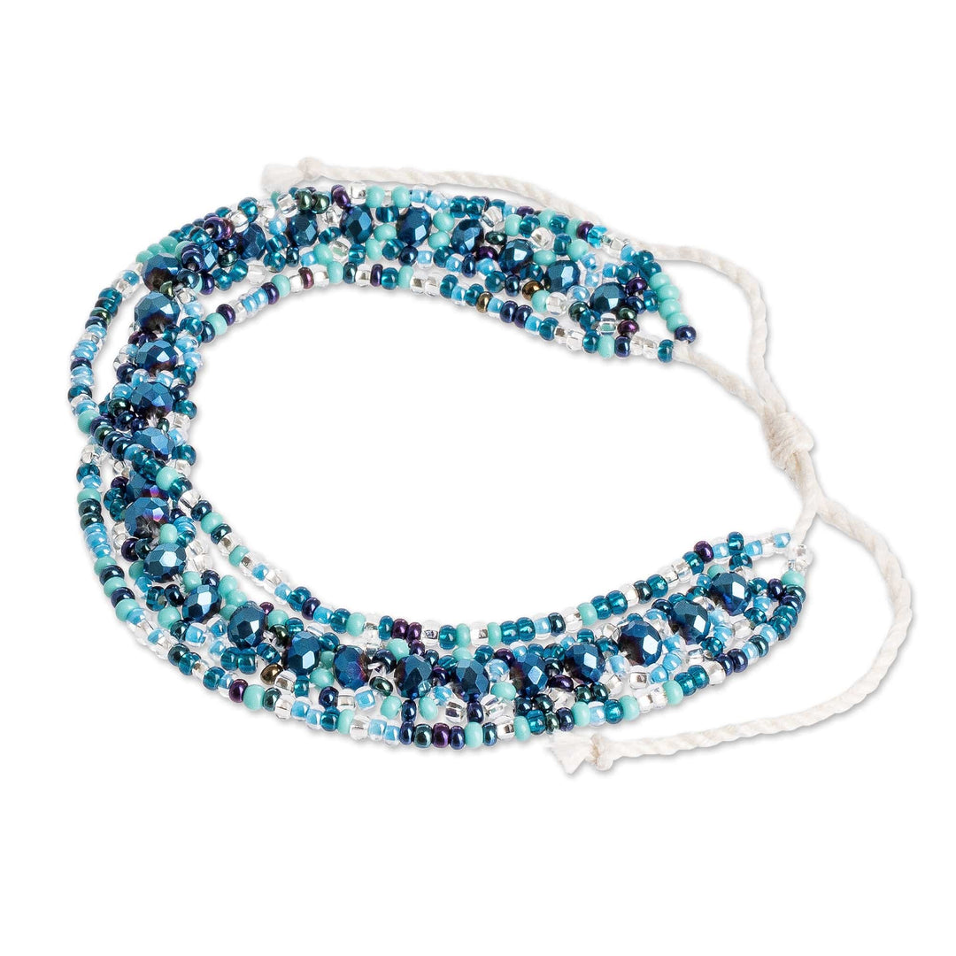 Adjustable Blue Crystal and Glass Beaded Wristband Bracelet - Hope in Blue