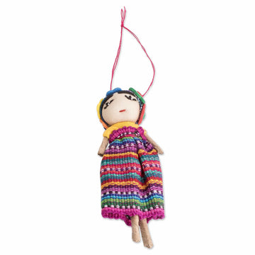 Handcrafted Worry Doll Christmas Ornament - Kahlo