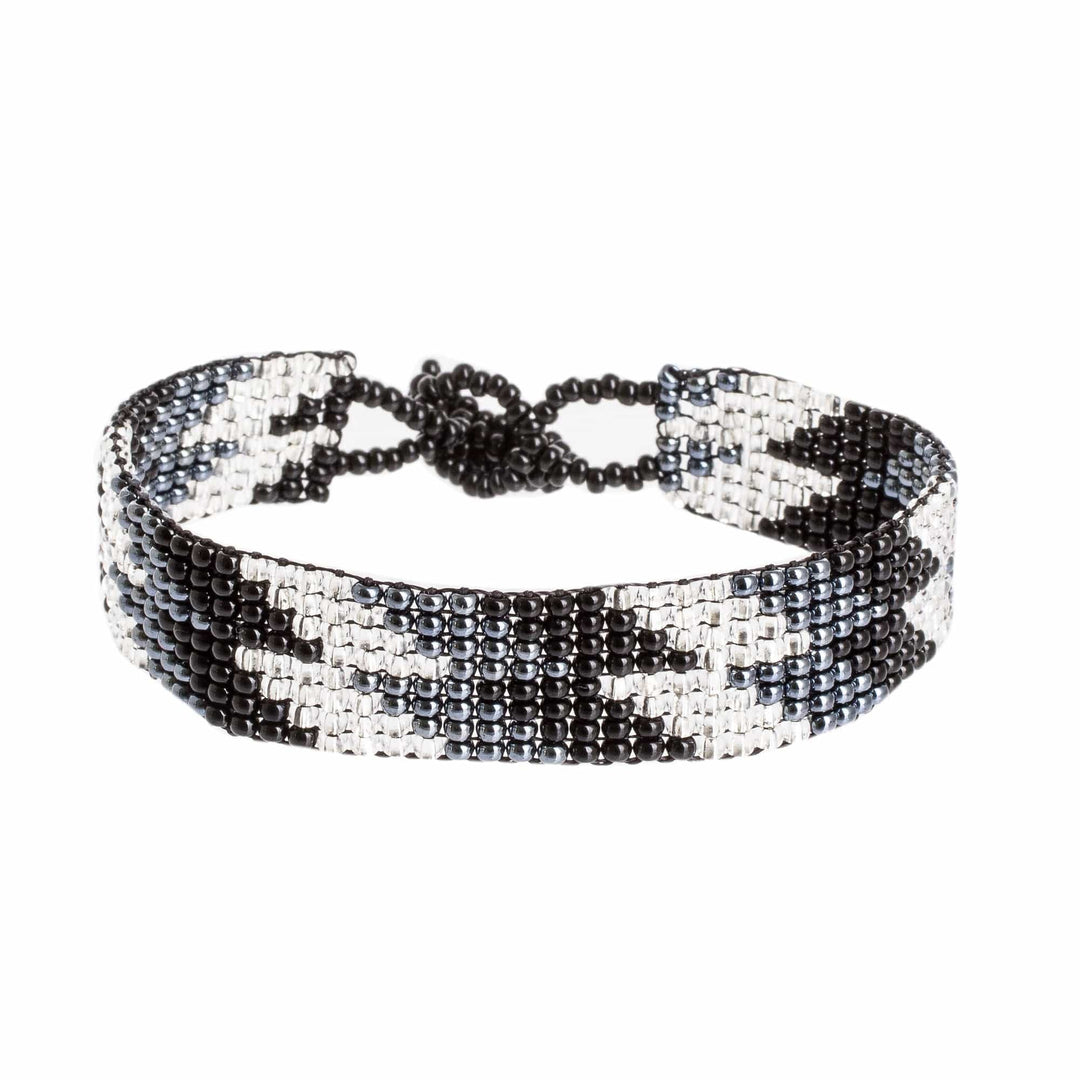 Handcrafted Beaded Wristband Bracelet - Lightning Round in Black