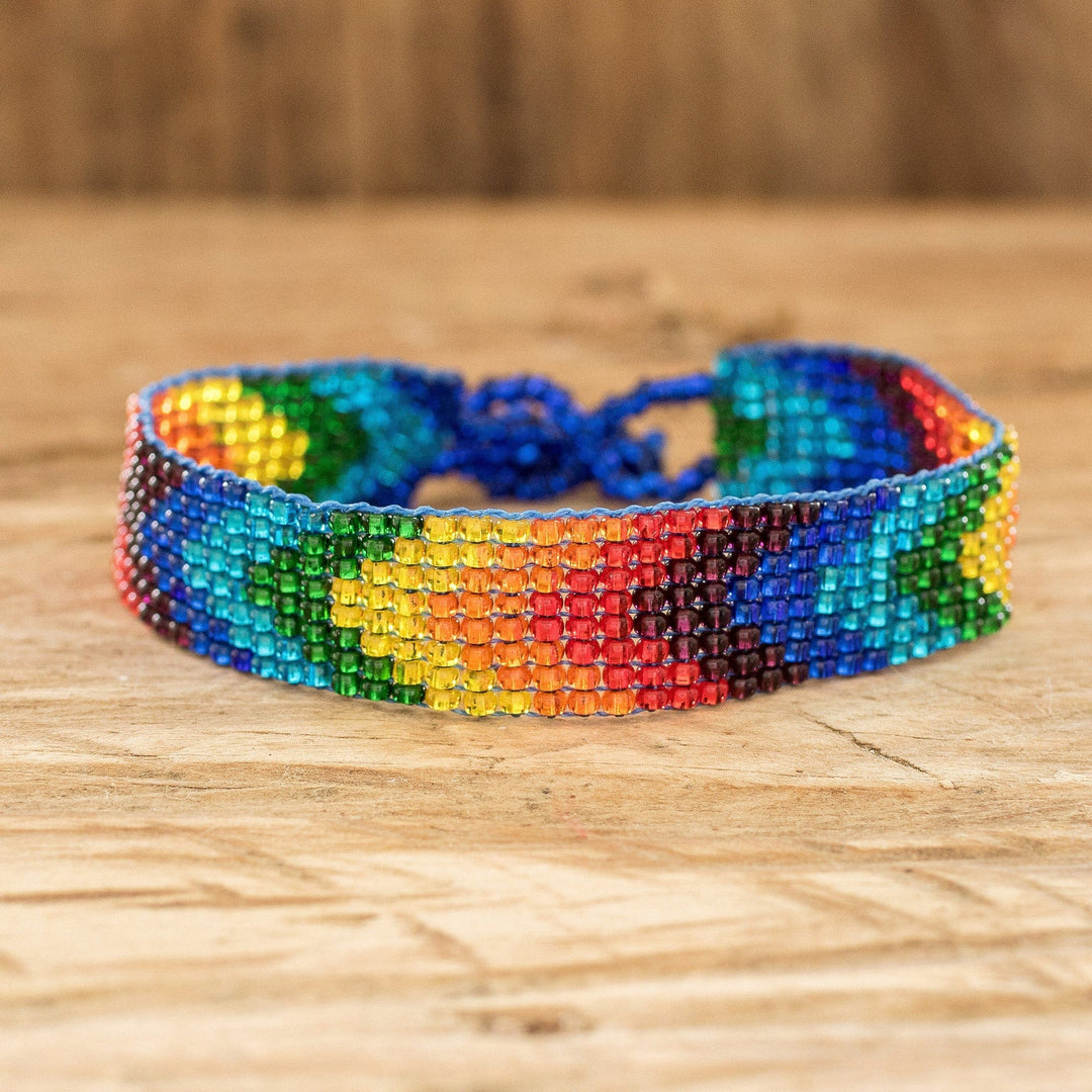Handcrafted Rainbow Beaded Wristband Bracelet - Happiness and Color