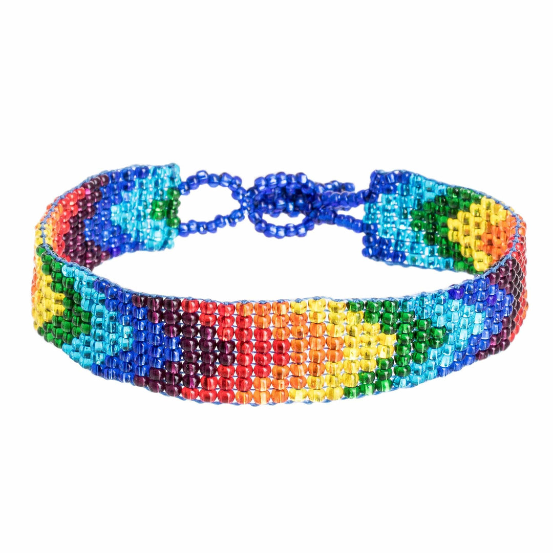 Handcrafted Rainbow Beaded Wristband Bracelet - Happiness and Color