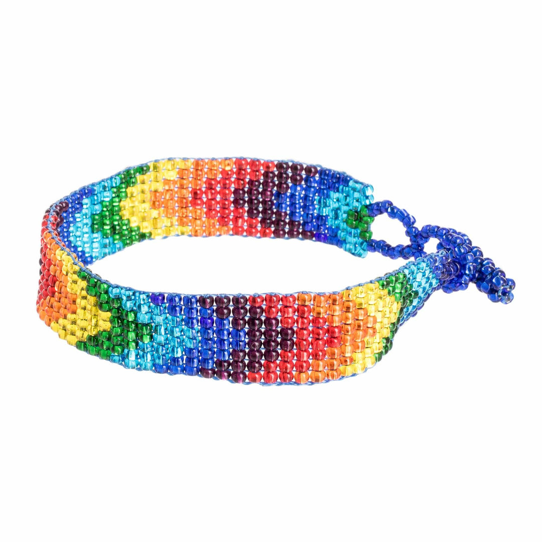 Handcrafted Rainbow Beaded Wristband Bracelet - Happiness and Color