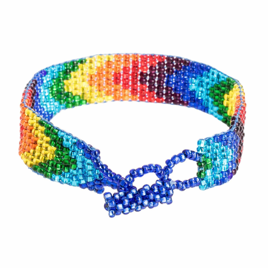 Handcrafted Rainbow Beaded Wristband Bracelet - Happiness and Color
