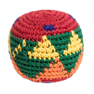 Handknit Multicolor Cotton Hacky Sack - Colorful Joy