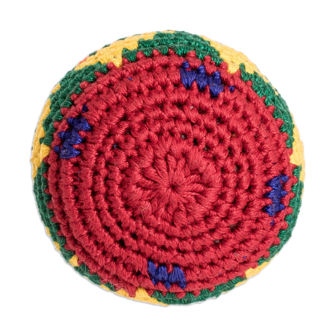 Handknit Multicolor Cotton Hacky Sack - Colorful Joy