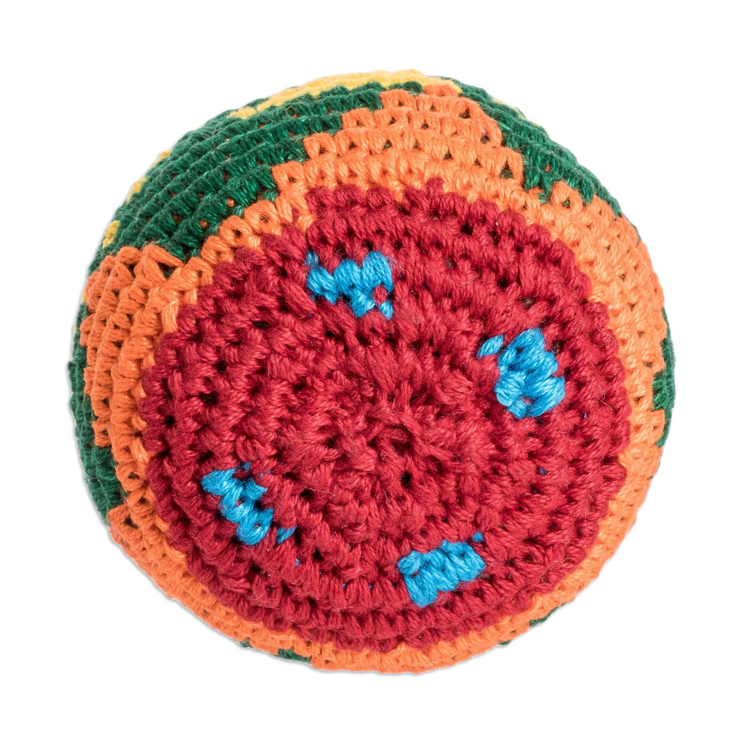 Handknit Multicolor Cotton Hacky Sack - Colorful Joy