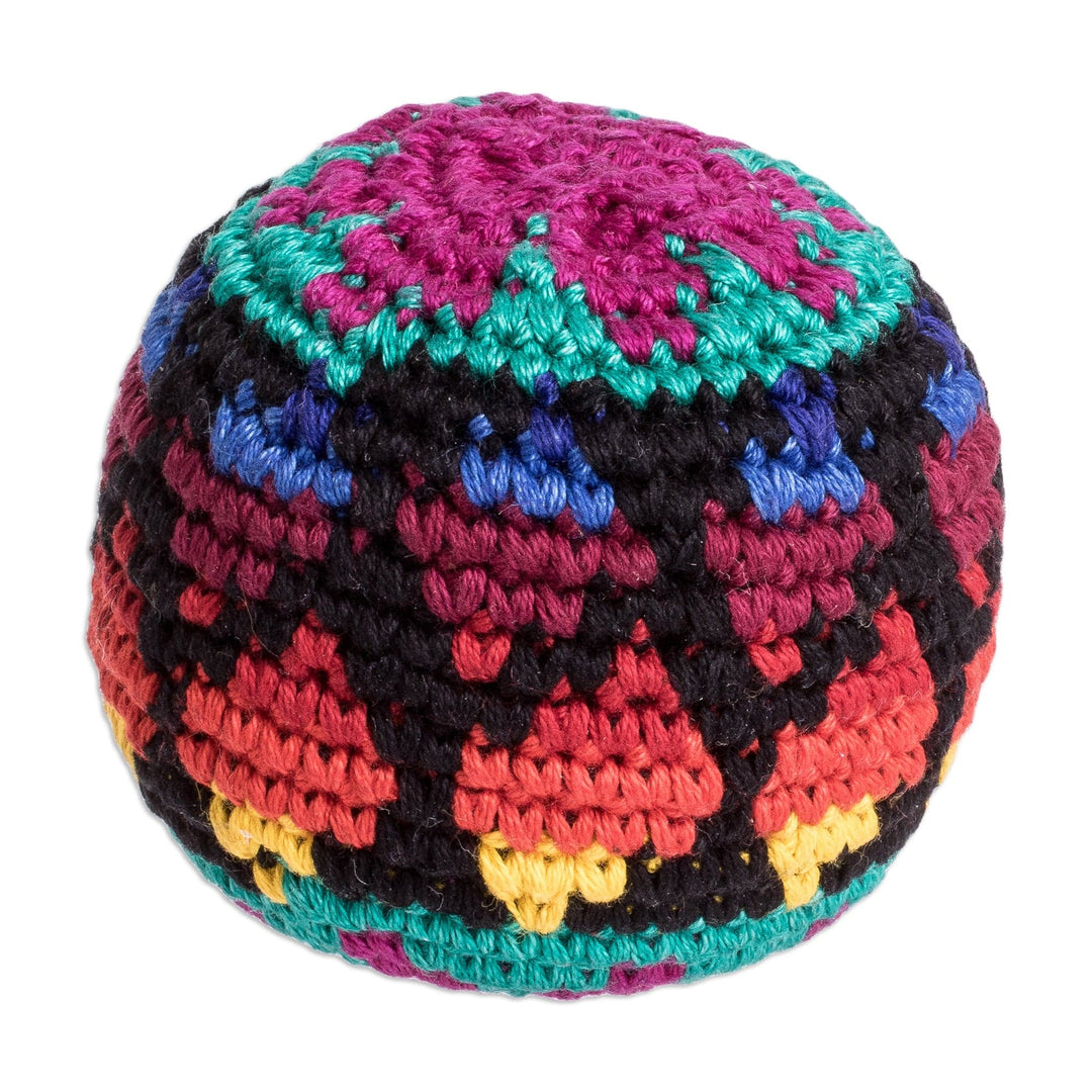 Hand Crocheted Multicolor Cotton Hacky Sack - Colorful Globe