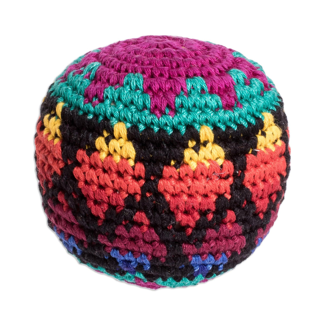 Hand Crocheted Multicolor Cotton Hacky Sack - Colorful Globe
