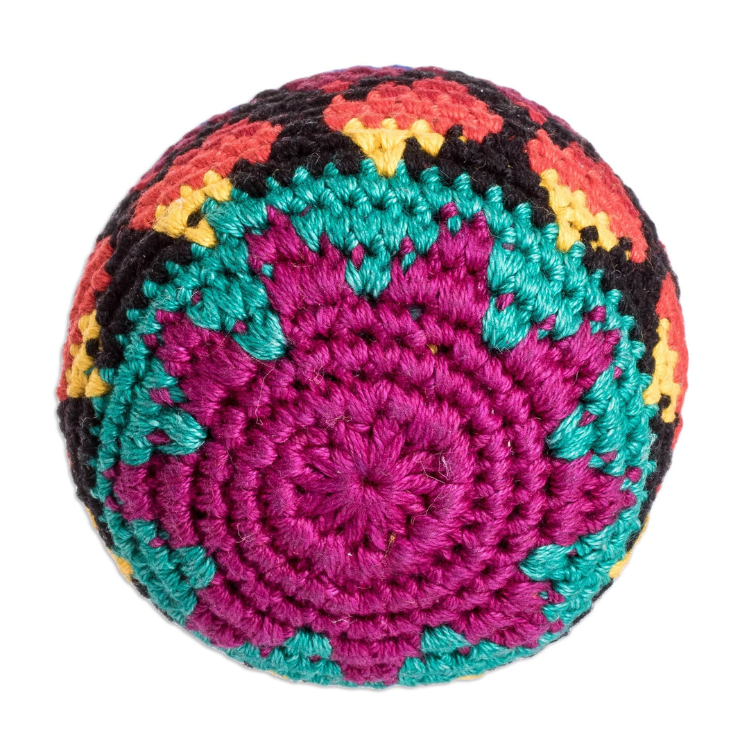 Hand Crocheted Multicolor Cotton Hacky Sack - Colorful Globe