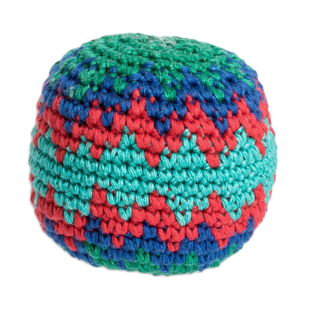 Artisan Crafted Cotton Hacky Sack - Colorful Zigzag
