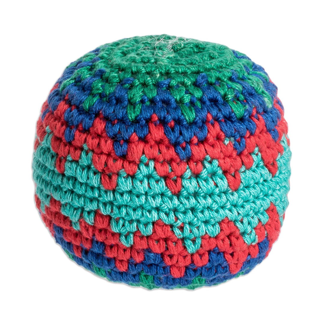 Artisan Crafted Cotton Hacky Sack - Colorful Zigzag