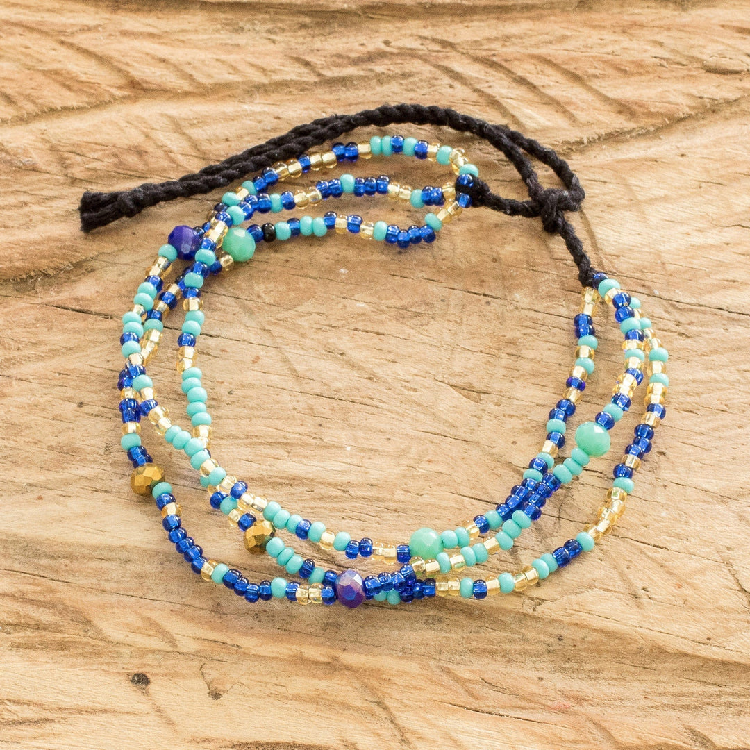 Handmade Guatemalan Tropical Blue Crystal Beaded Bracelet - Island Waves