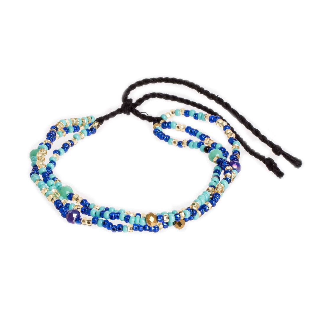 Handmade Guatemalan Tropical Blue Crystal Beaded Bracelet - Island Waves