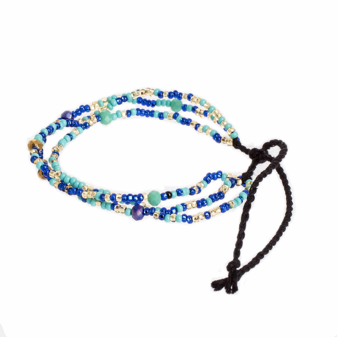 Handmade Guatemalan Tropical Blue Crystal Beaded Bracelet - Island Waves