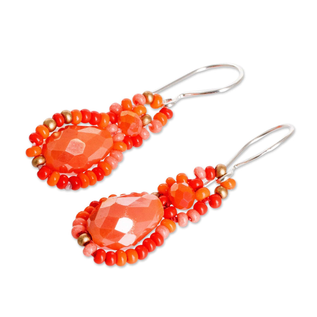 Beaded Pendant Necklace Earrings and Bracelet Jewelry Set - Finesse in Orange