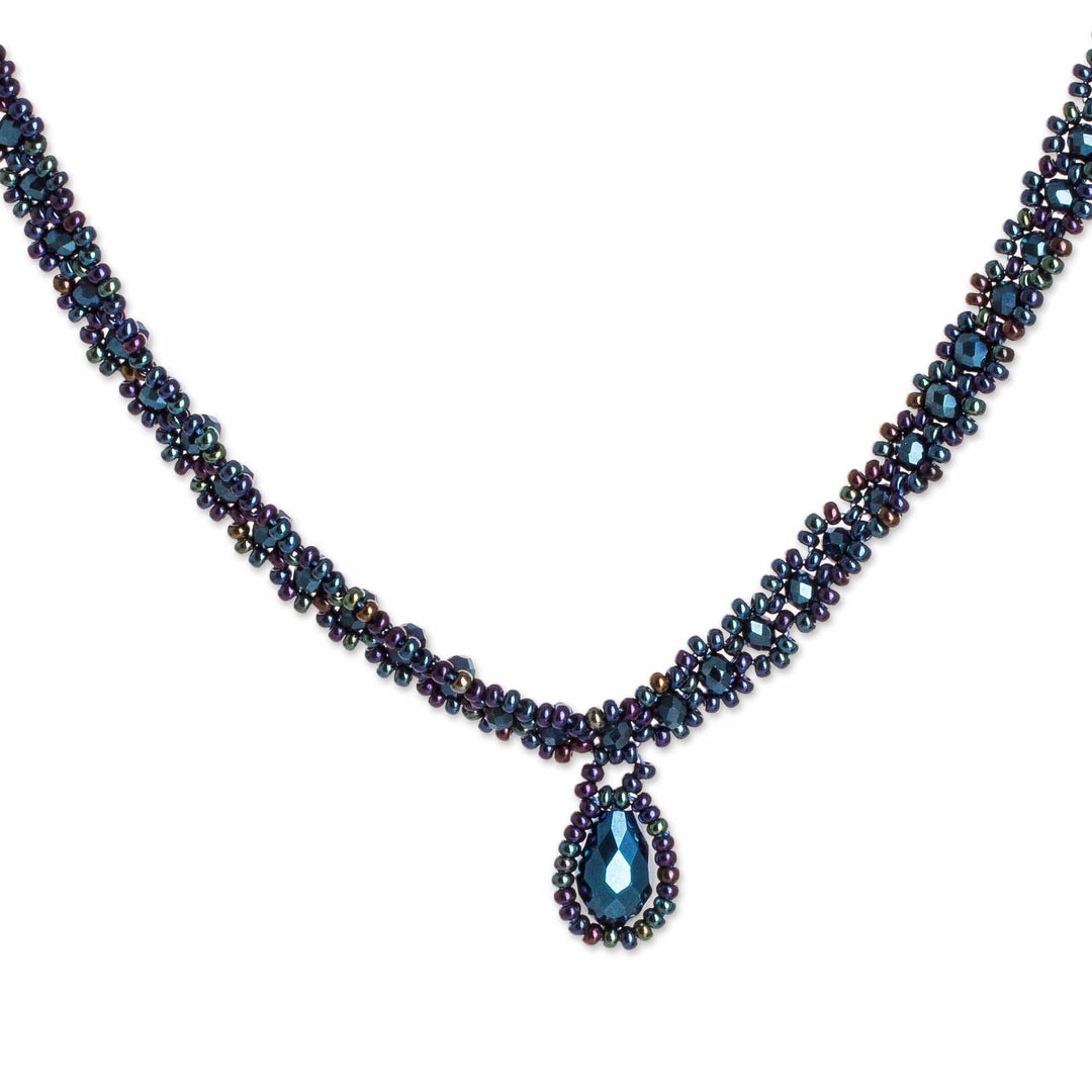 Beaded Pendant Necklace Earrings and Bracelet Jewelry Set - Finesse in Blue
