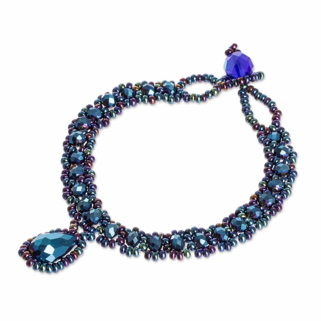 Beaded Pendant Necklace Earrings and Bracelet Jewelry Set - Finesse in Blue