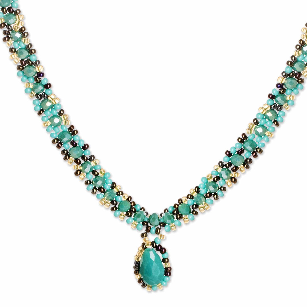 Beaded Pendant Necklace Earrings and Bracelet Jewelry Set - Finesse in Aqua