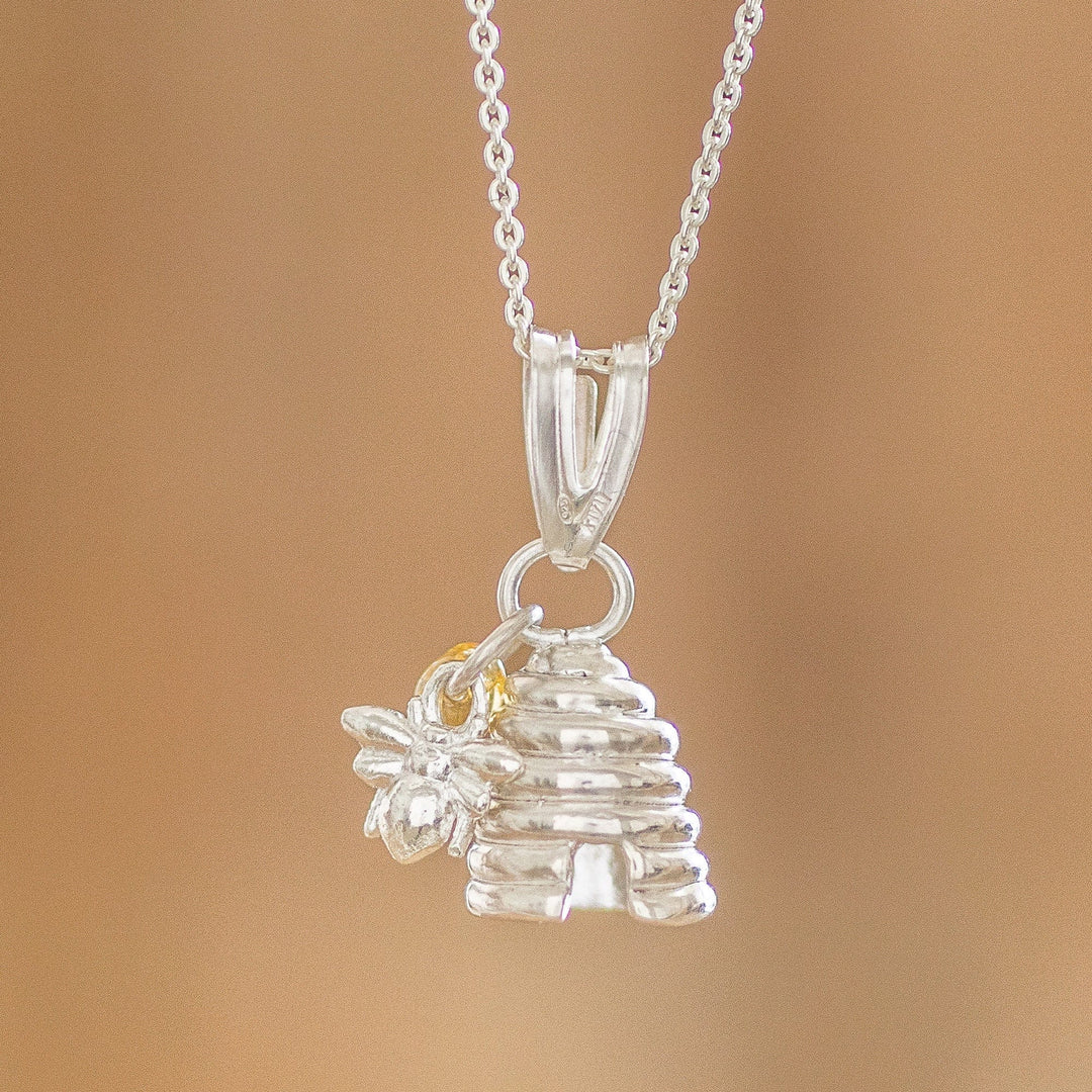 Sterling Silver Bee Pendant Necklace from Costa Rica - Bee Yourself Again