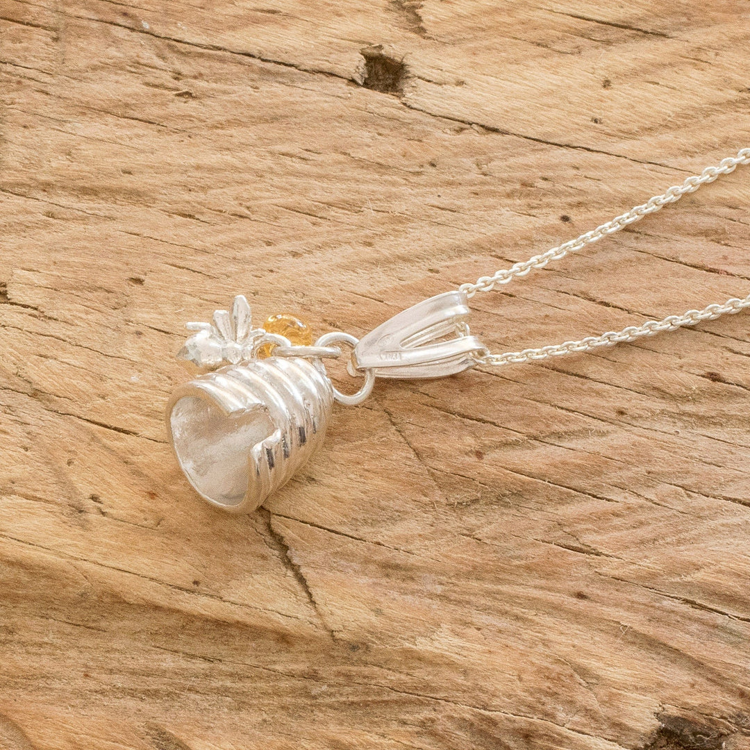 Sterling Silver Bee Pendant Necklace from Costa Rica - Bee Yourself Again