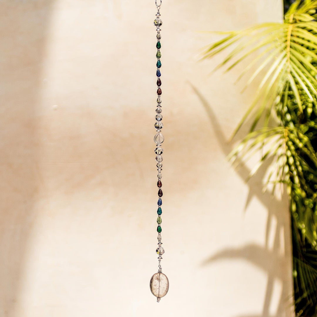 Crystal and Glass Beaded Suncatcher in Cold Shades - Mystic Whispers