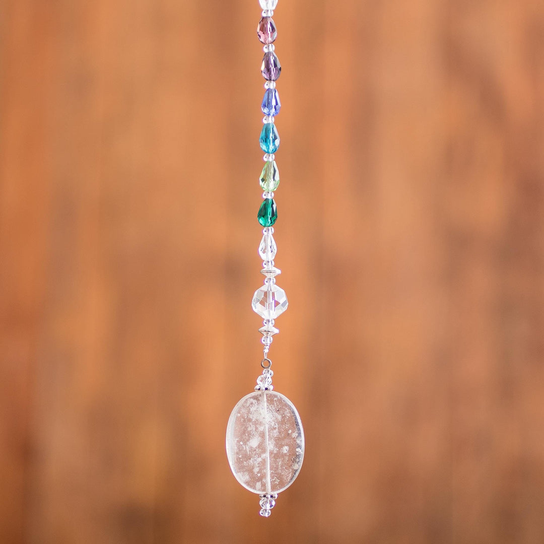 Crystal and Glass Beaded Suncatcher in Cold Shades - Mystic Whispers
