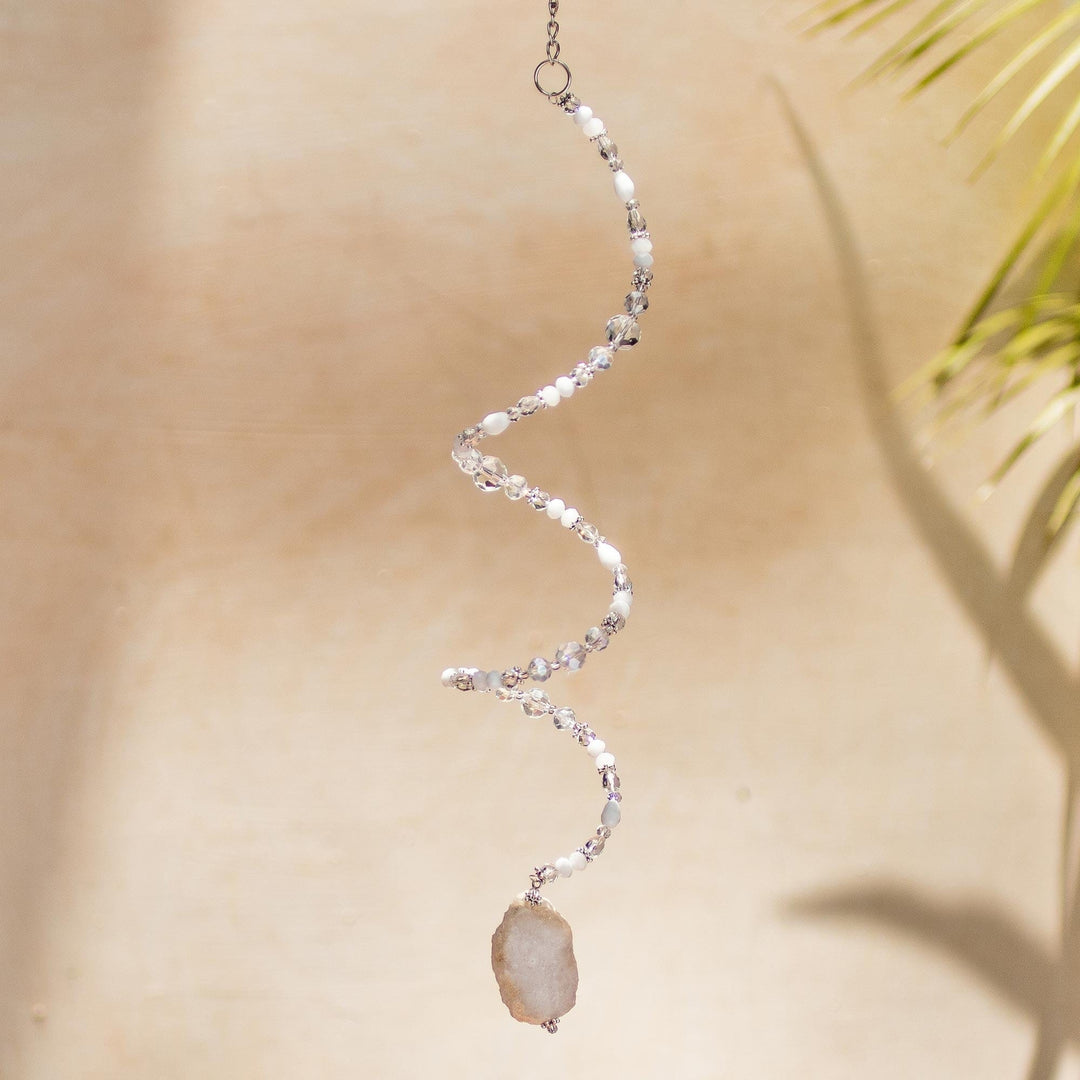Quartz and Crystal Spiral Suncatcher Crafted in Guatemala - Precious Spiral