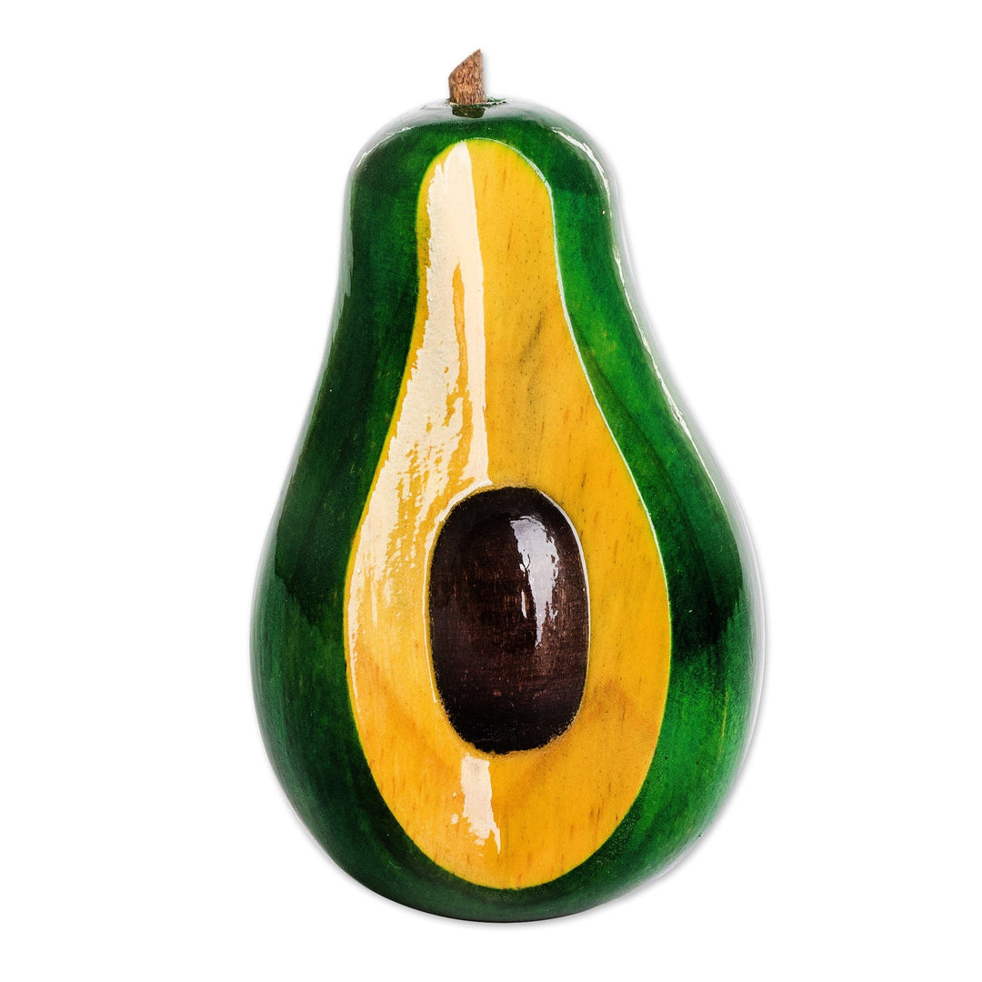 Hand Carved Painted Wood Aguacate Sculpture - Pseudo Avocado