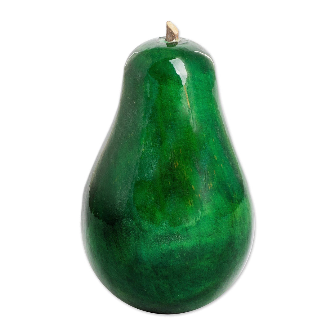 Hand Carved Painted Wood Aguacate Sculpture - Pseudo Avocado