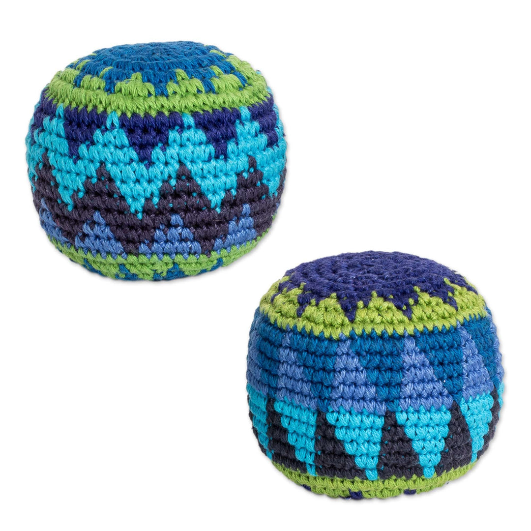 Set of 2 Handmade Pattern Cotton Hacky Sacks - Cool Globes