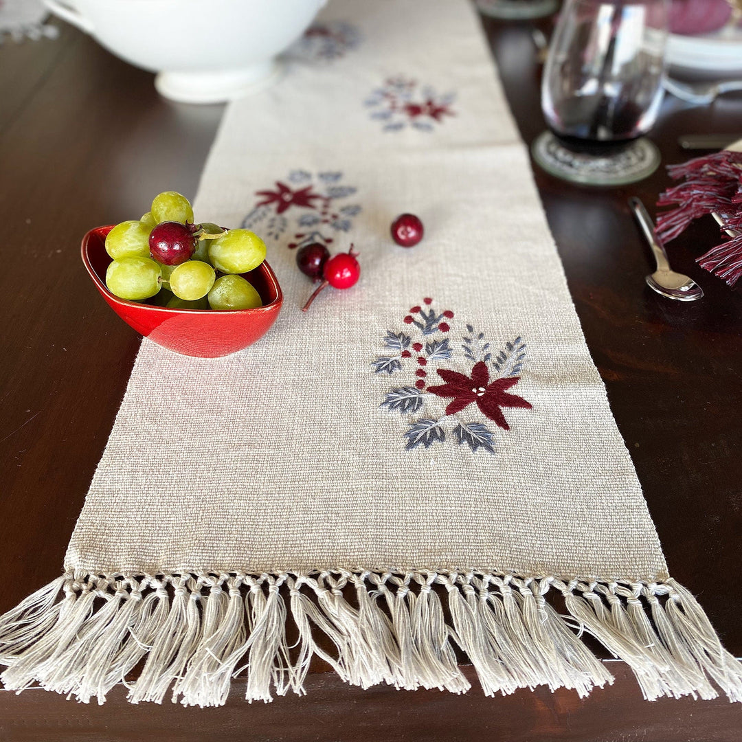 Handloomed Cotton Table Runner - Love Embroidery