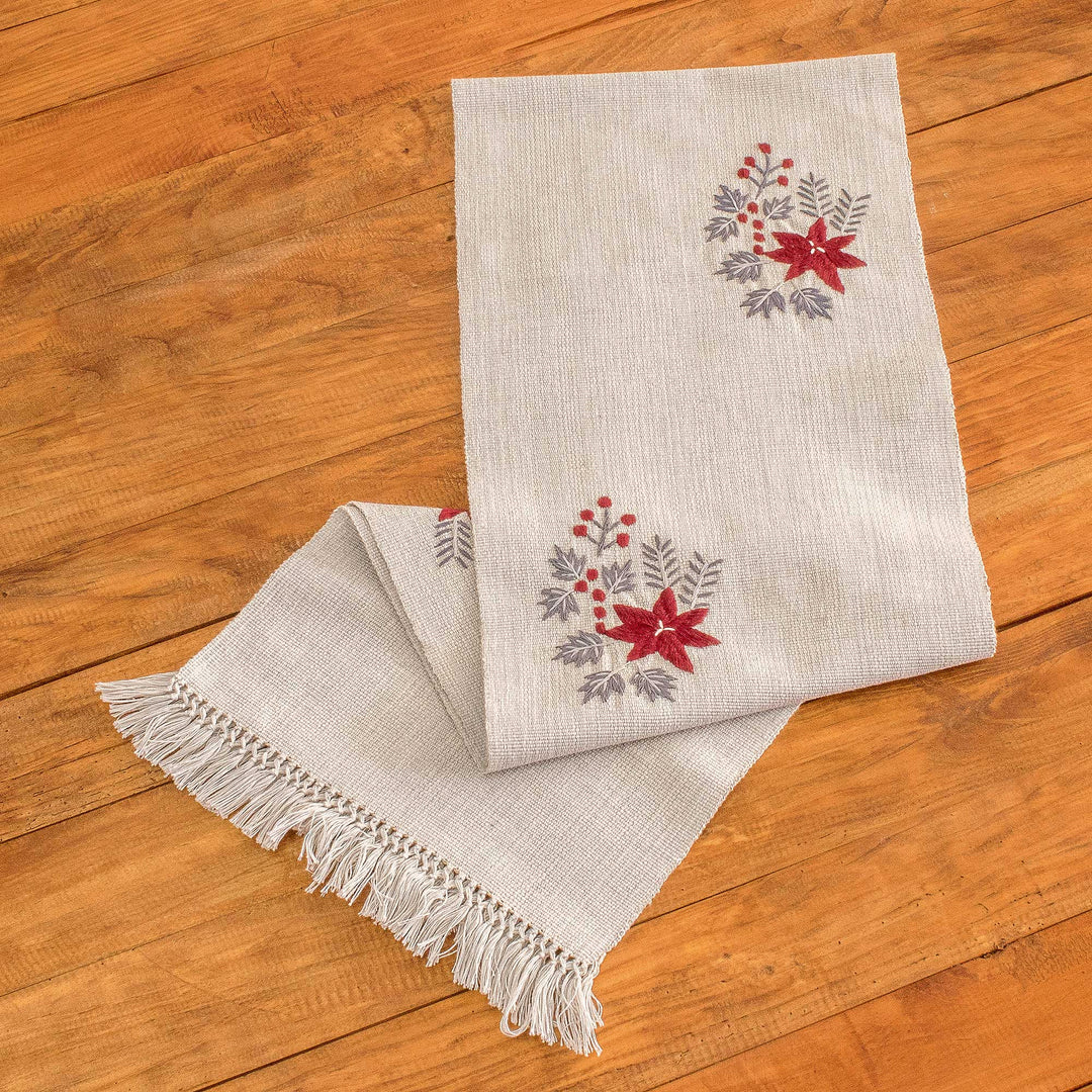 Handloomed Cotton Table Runner - Love Embroidery