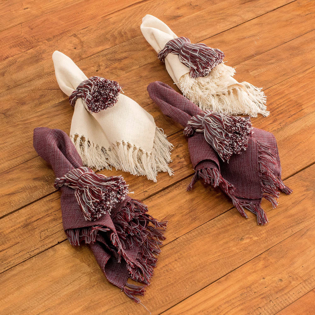 Handloomed Cotton Napkins and Rings - Set of 4 - Traditional Delight