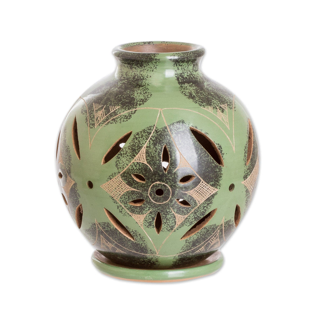 Green Ceramic Tealight Candle Holder Handmade in Nicaragua - Nature in Green