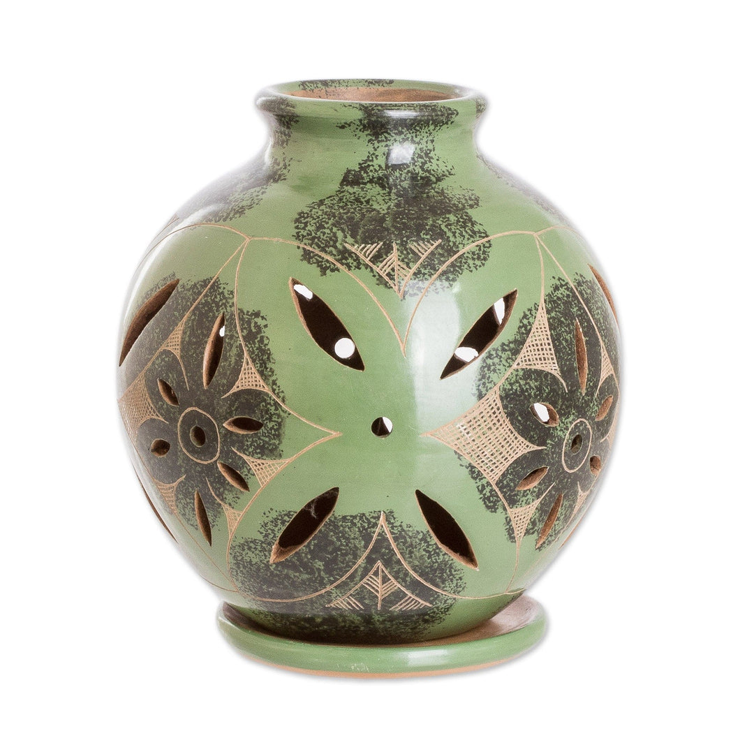 Green Ceramic Tealight Candle Holder Handmade in Nicaragua - Nature in Green