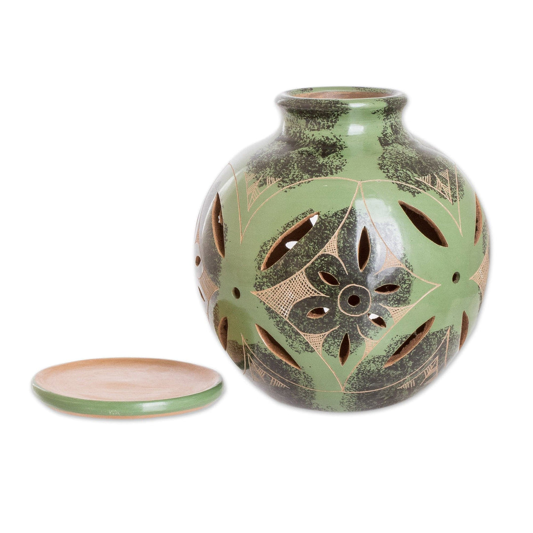 Green Ceramic Tealight Candle Holder Handmade in Nicaragua - Nature in Green