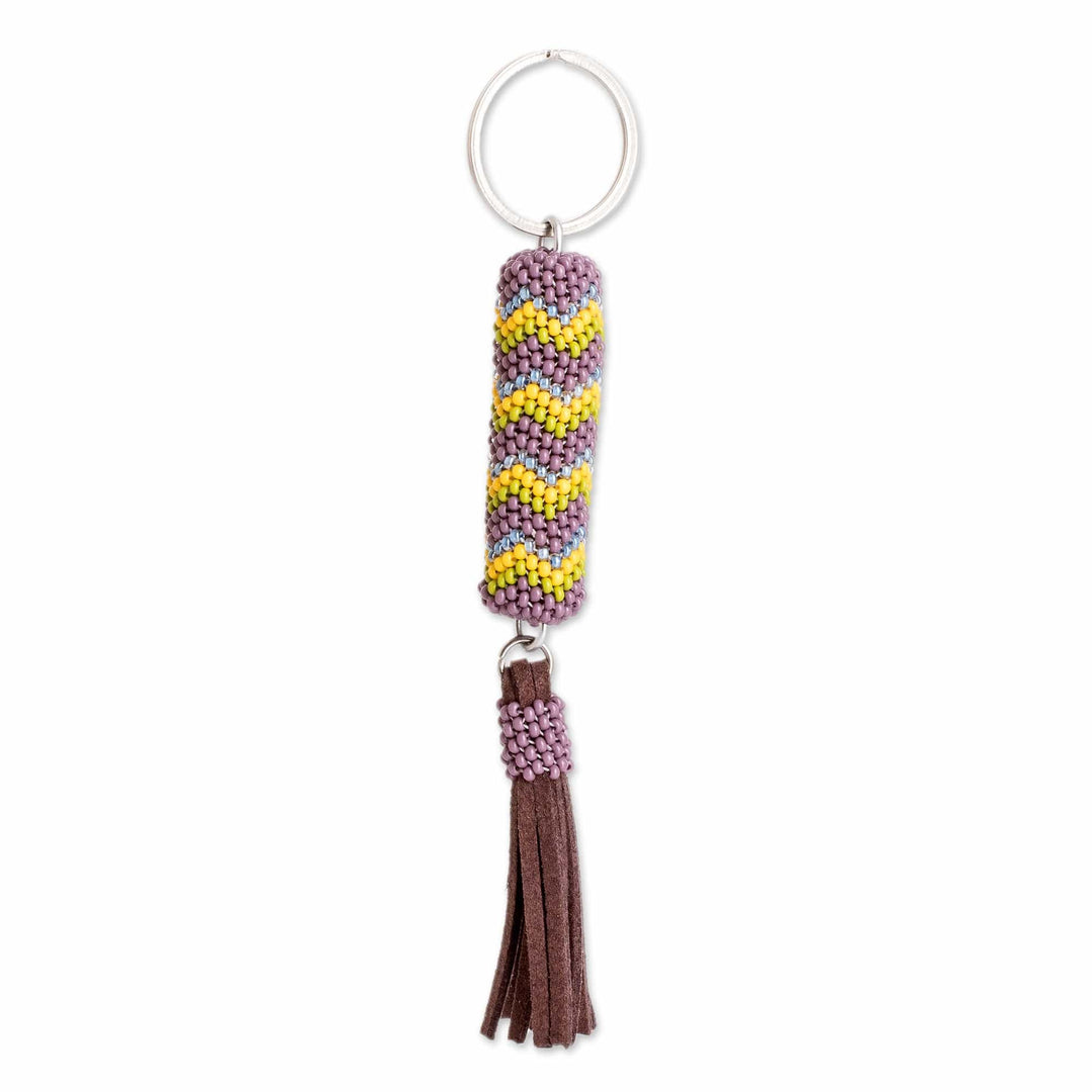 Beaded Leather Keychain and Bag Charm Handmade in Guatemala - Absolute Harmony