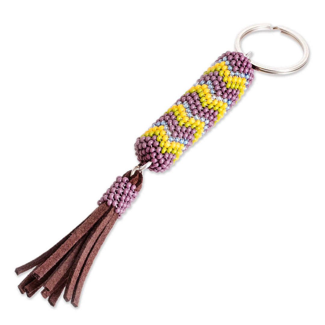 Beaded Leather Keychain and Bag Charm Handmade in Guatemala - Absolute Harmony