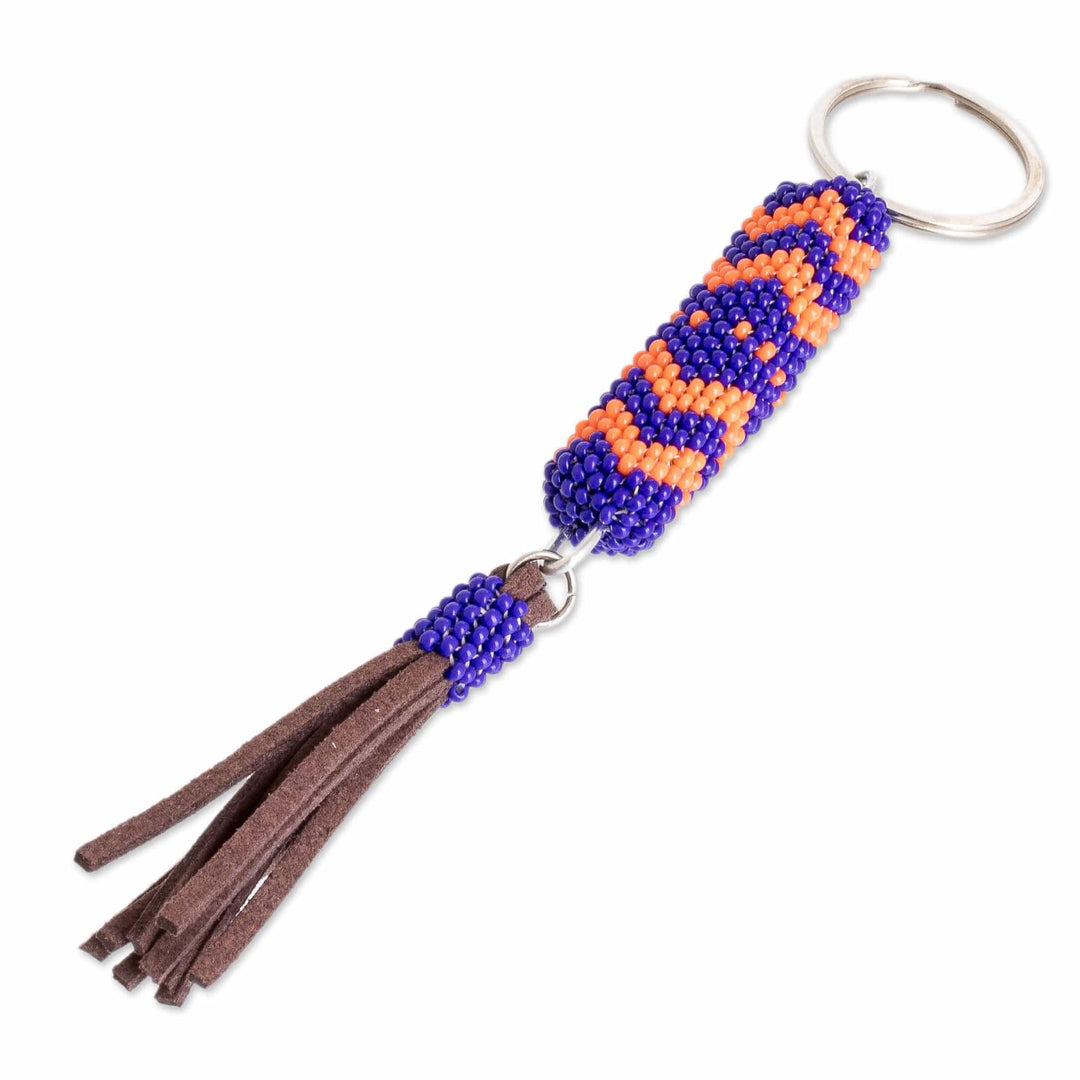 Beaded Leather Keychain and Bag Charm Handmade in Guatemala - Sweet Tranquility
