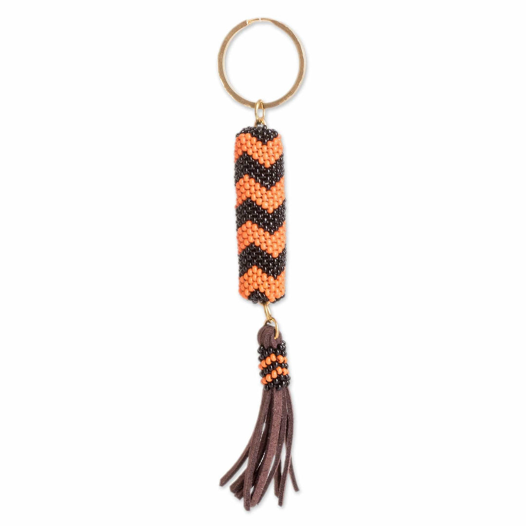 Beaded Leather Keychain and Bag Charm Handmade in Guatemala - Energizing Sunset