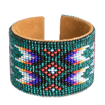 Beaded Leather and Suede Cuff Bracelet Handmade in Guatemala - Native Designs