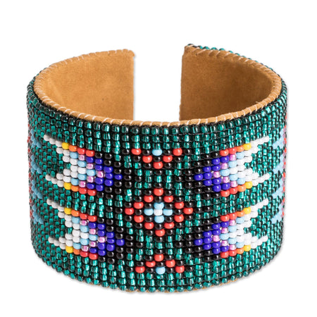 Beaded Leather and Suede Cuff Bracelet Handmade in Guatemala - Native  Designs