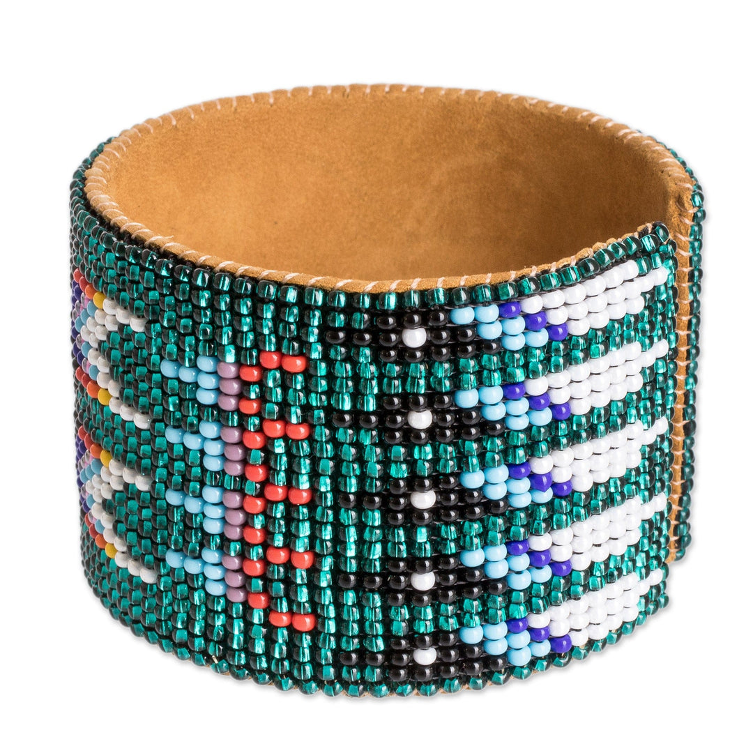 Beaded Leather and Suede Cuff Bracelet Handmade in Guatemala - Native Designs