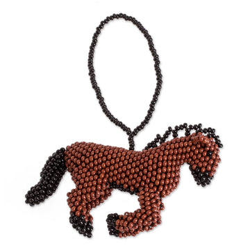 Handmade Horse-Themed Beaded Ornament for Home Decor - Galloping in Brown