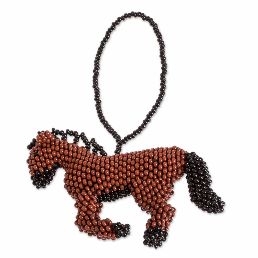 Handmade Horse-Themed Beaded Ornament for Home Decor - Galloping in Brown