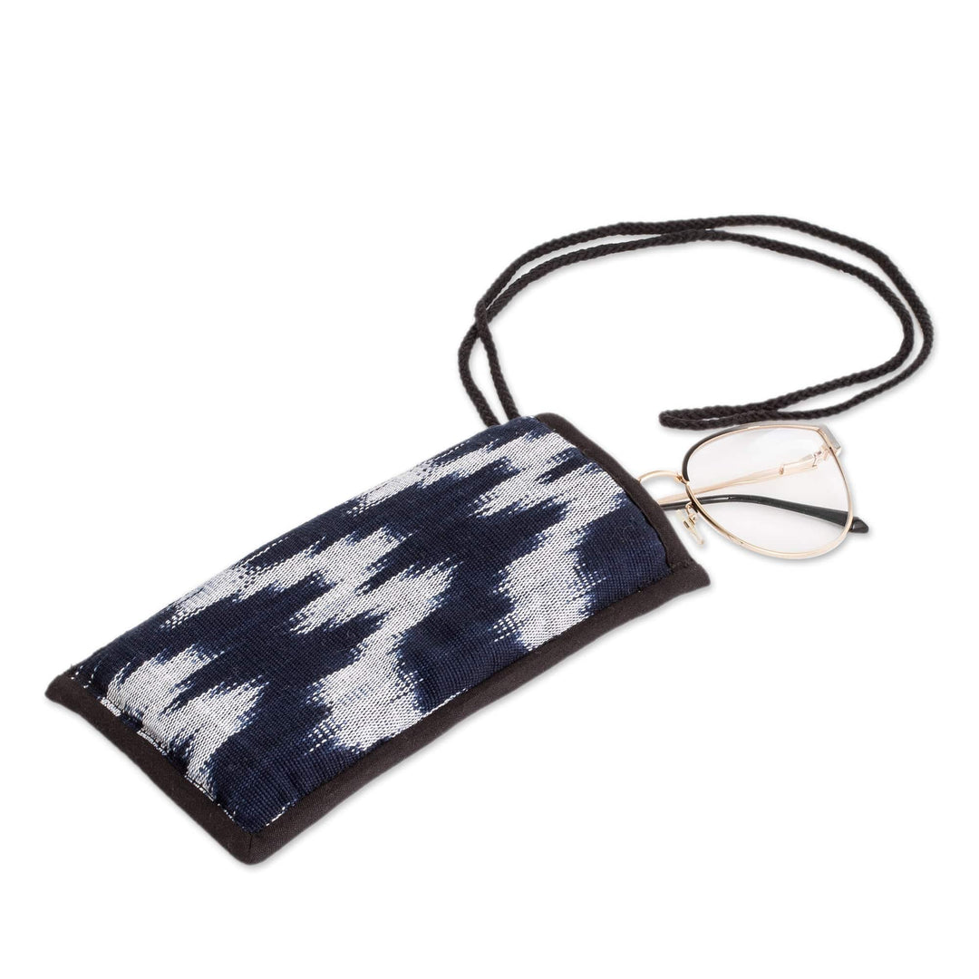 Blue and White Cotton Glasses Case Handmade in Guatemala - Marbled