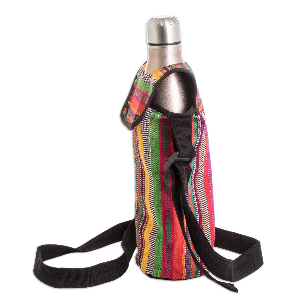 Striped Cotton Bottle Carrier Hand-Woven in Guatemala - Colorful Roots