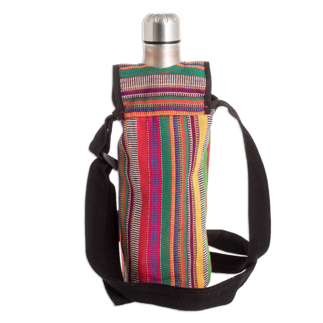 Striped Cotton Bottle Carrier Hand-Woven in Guatemala - Colorful Roots