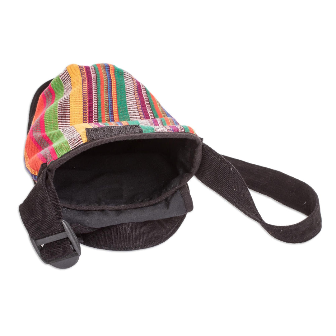 Striped Cotton Bottle Carrier Hand-Woven in Guatemala - Colorful Roots